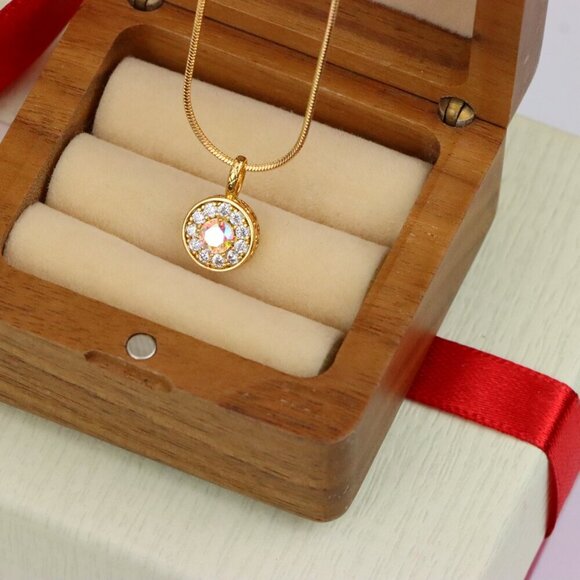 "Satin White Center Pendant with Crystal Halo Rose Gold Charm, XPPT1594 - Picture 7 of 13